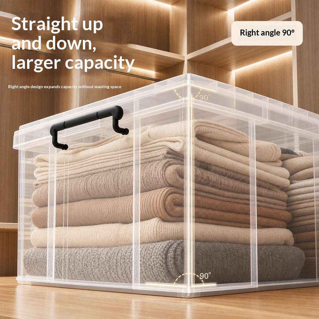 Large Plastic Storage Box with Lid - Multi-Purpose Organizer for Clothes, Toys, and Blankets