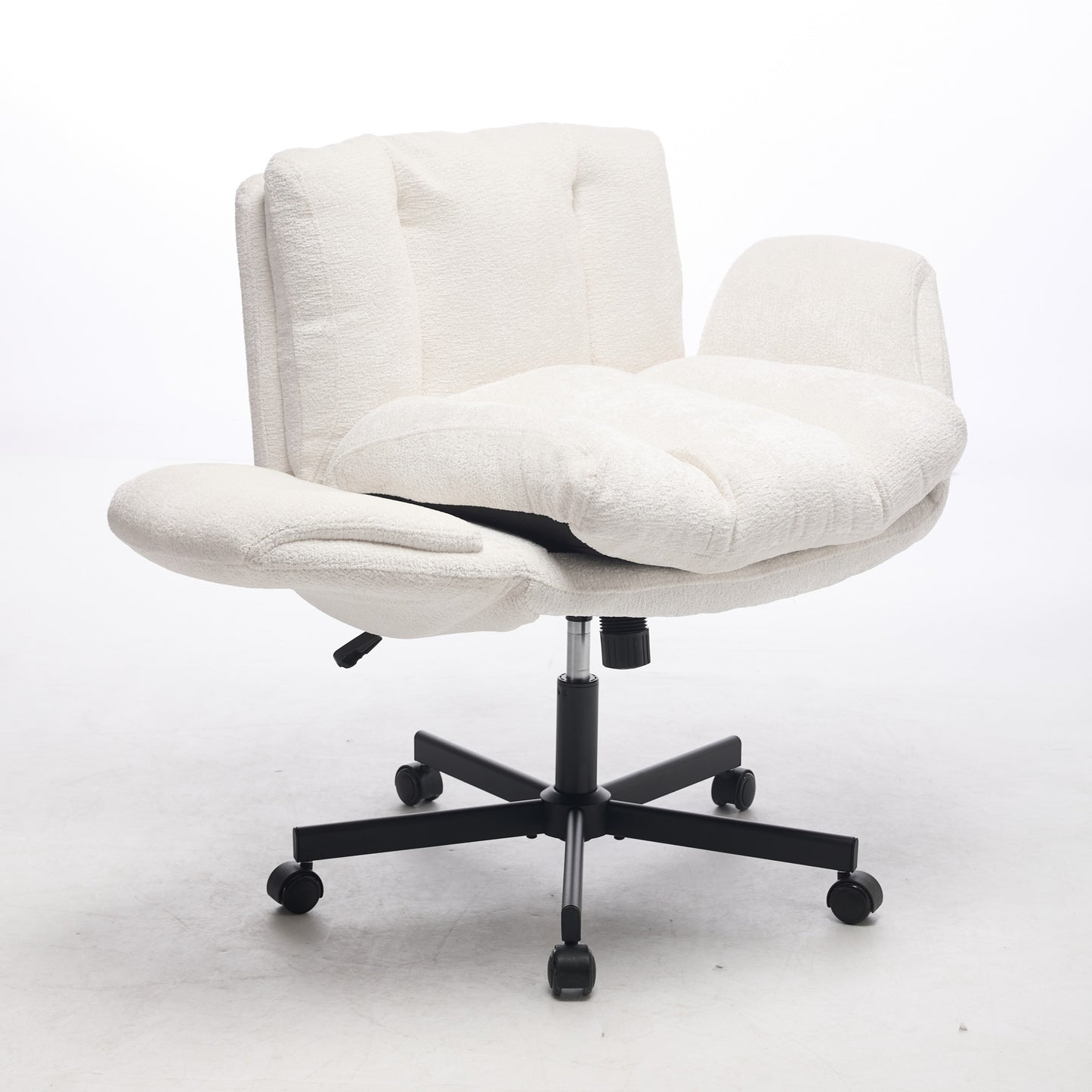 Chenille Swivel Office Chair - Height Adjustable with Armrests - Beige