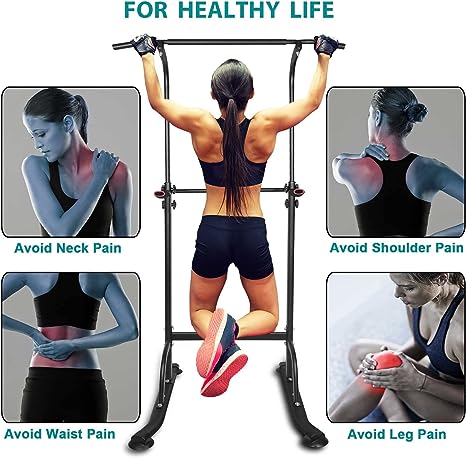 Adjustable Power Tower Dip Station for Home Gym - Black