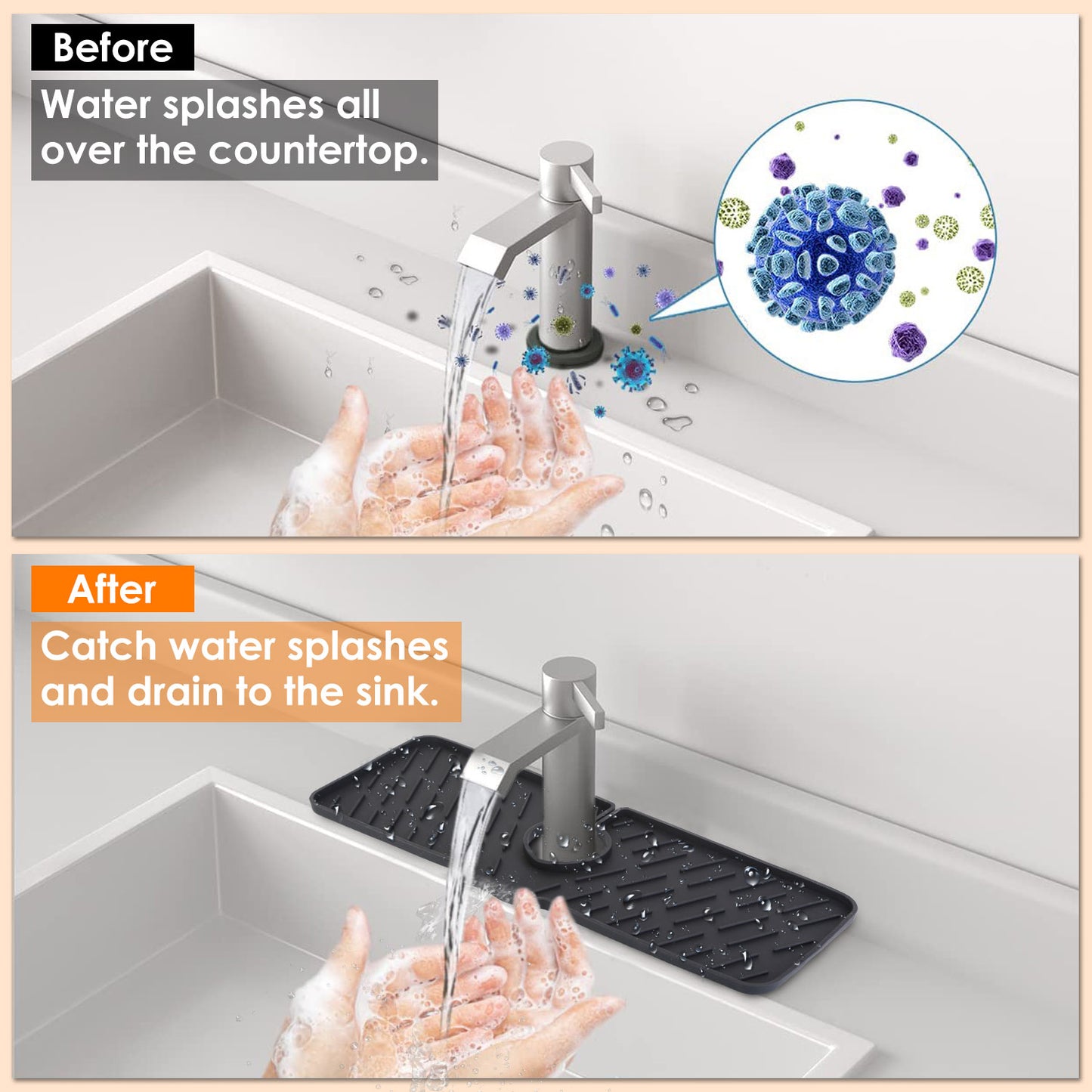 Silicone Faucet Mat - Kitchen Sink Splash Guard & Drip Catcher