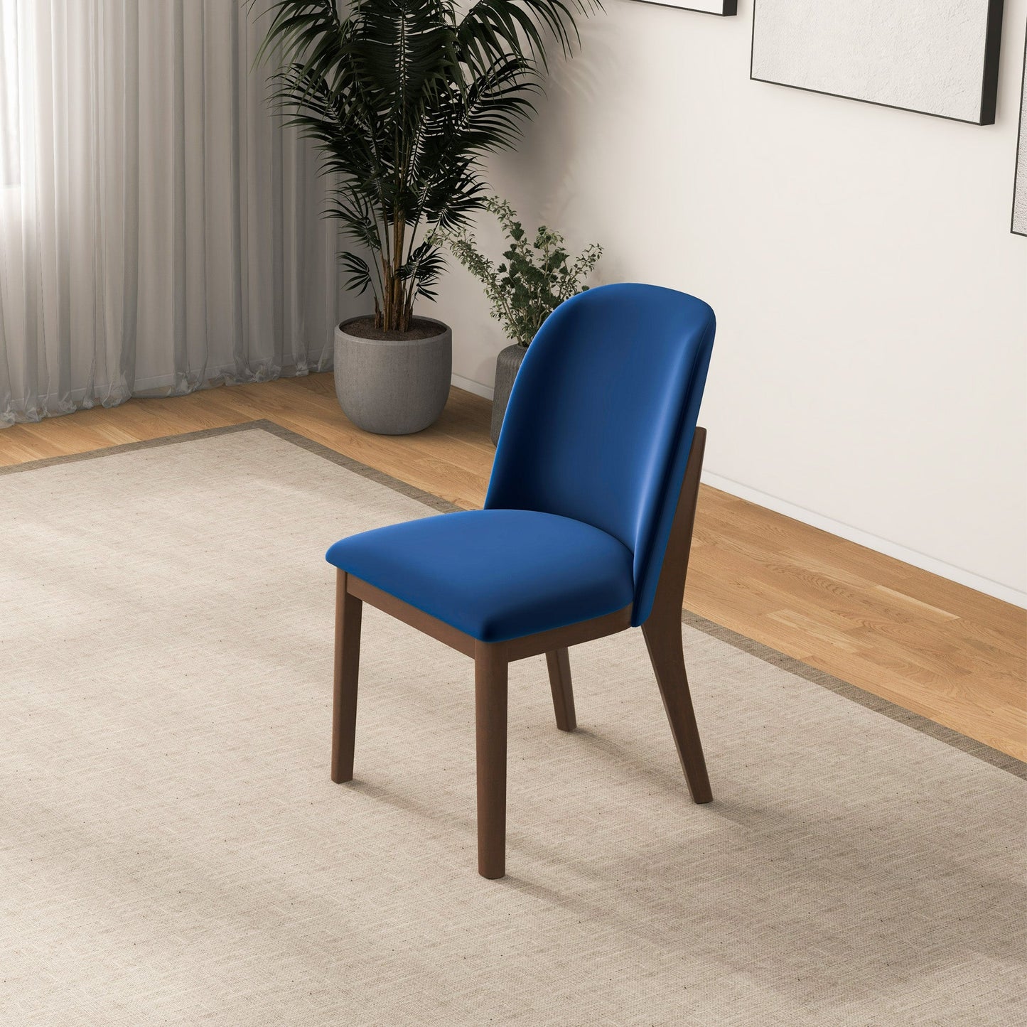 Kaitlyn Navy Blue Velvet Dining Chair Set Of 2 34.3 H X 19.3 W 23 D