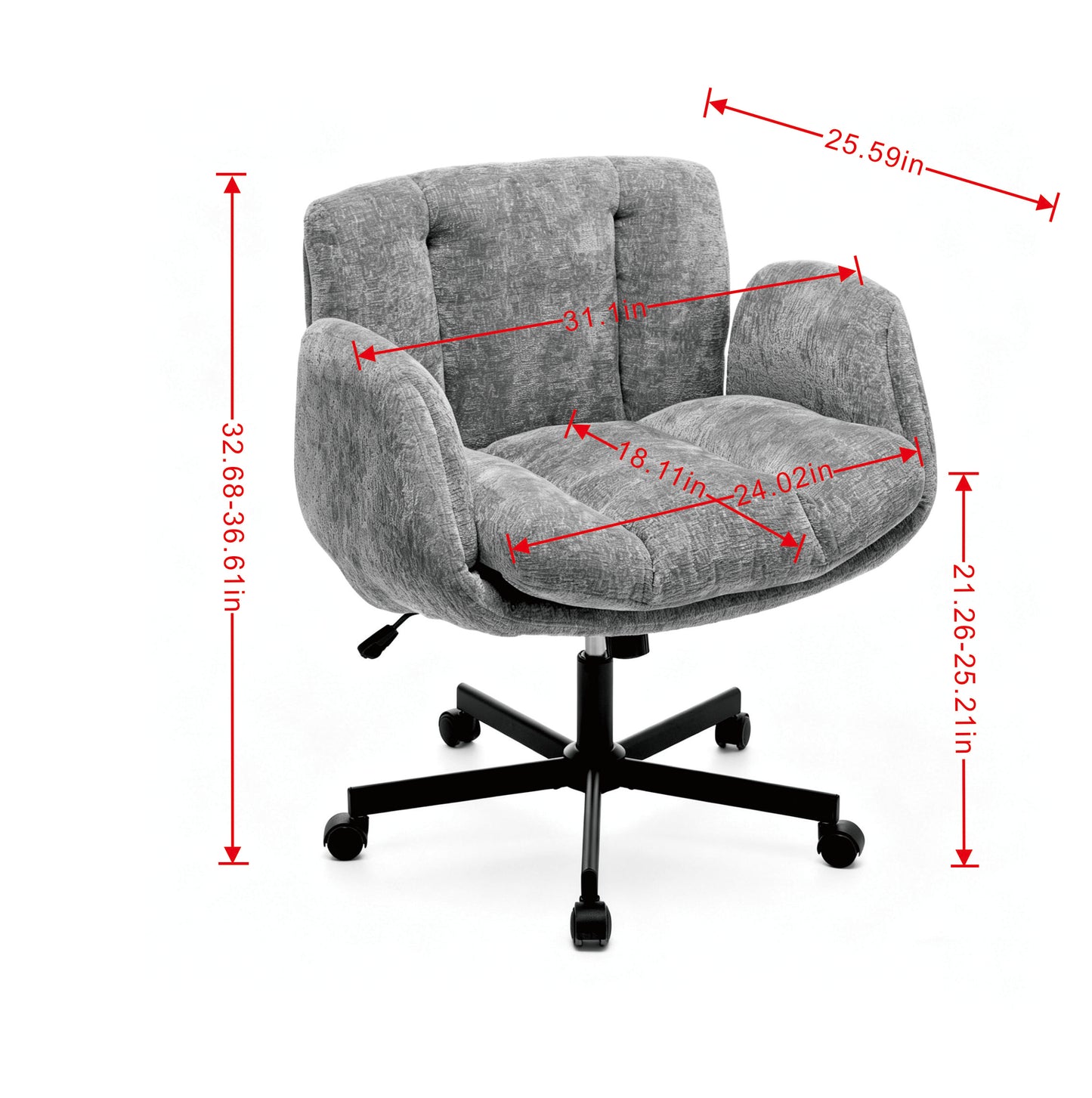 Chenille Swivel Office Chair - Height Adjustable with Armrests - Beige