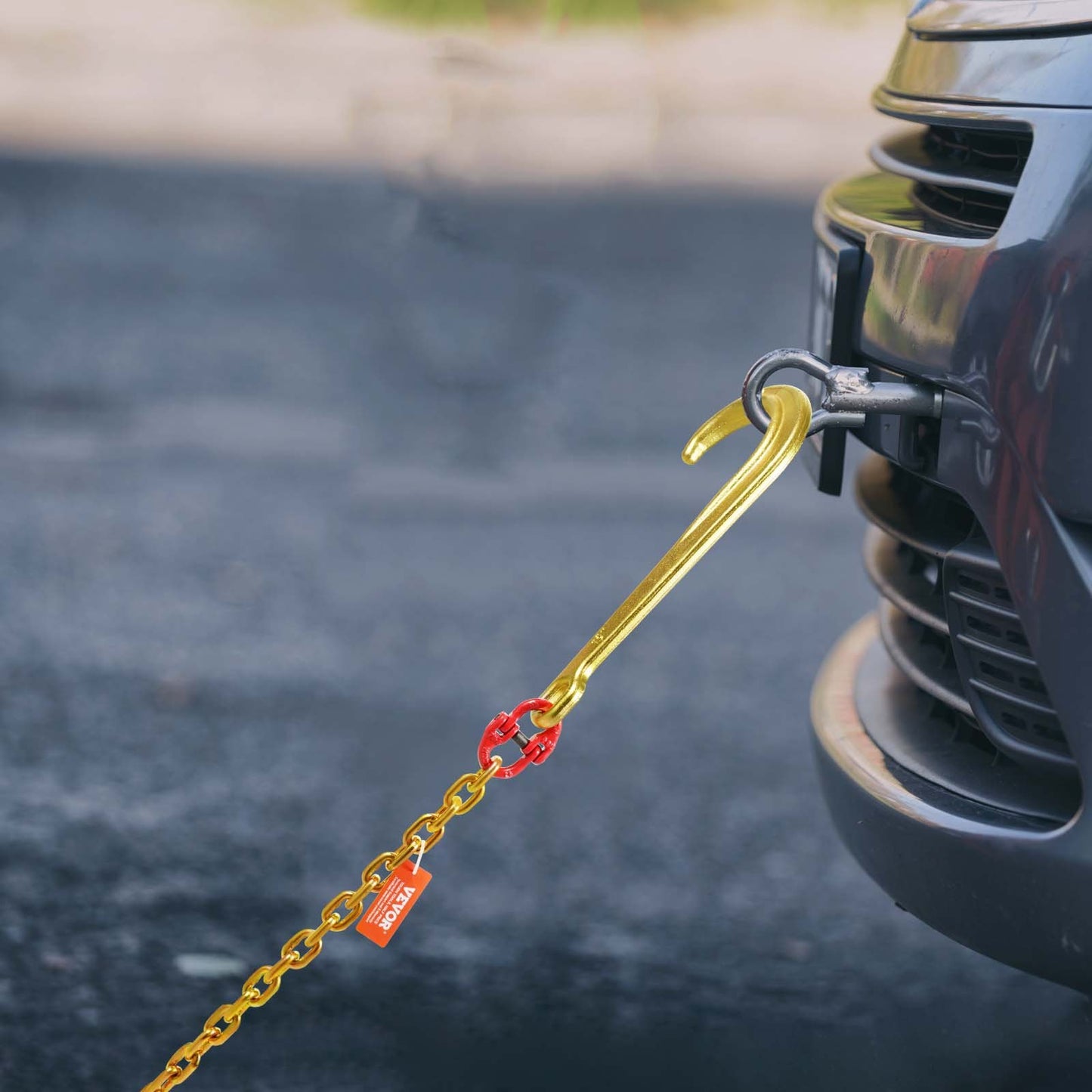 G80 Tow Chain with J Hook and Grab Hooks - Heavy Duty 5400 lbs Capacity, 6 ft