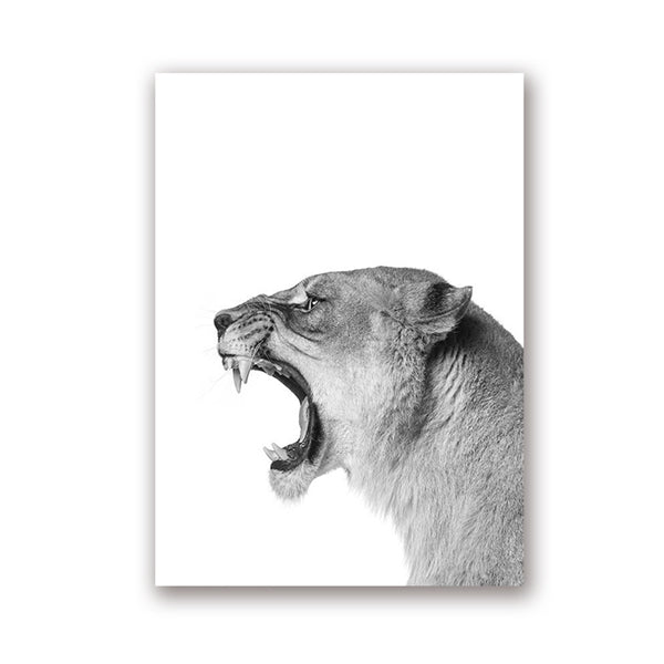 Black and White Animal Watercolor Wall Art Poster - Abstract Canvas Decor