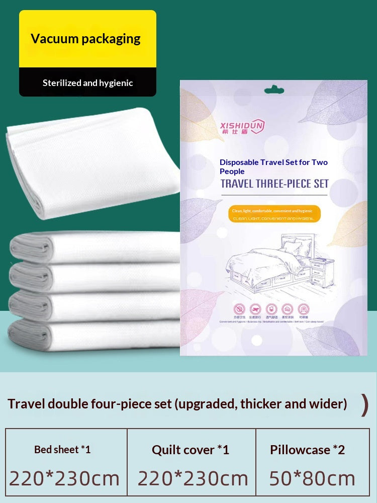 Disposable Bed Sheet Duvet Cover and Pillowcase Bedding Set - White or Printed