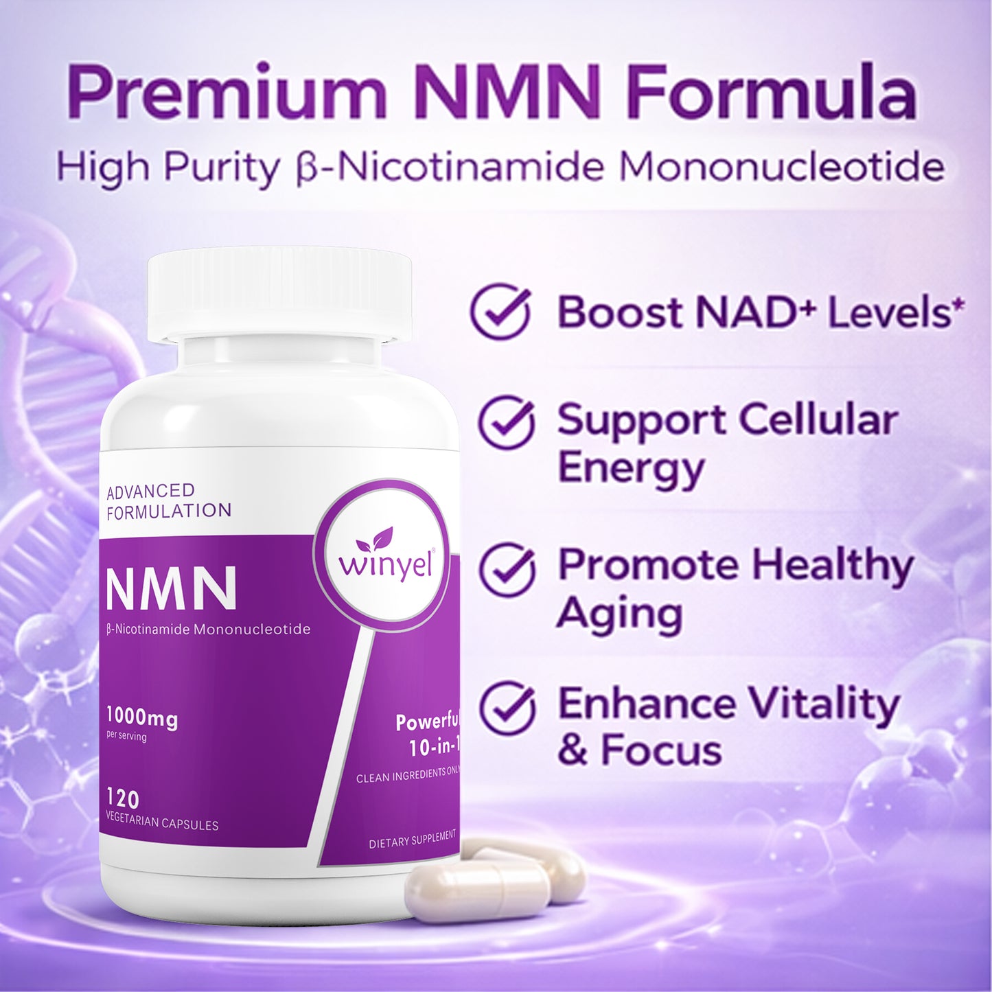 NMN 1000mg Cellular Energy Complex - 10-in-1 Anti-Aging Supplement