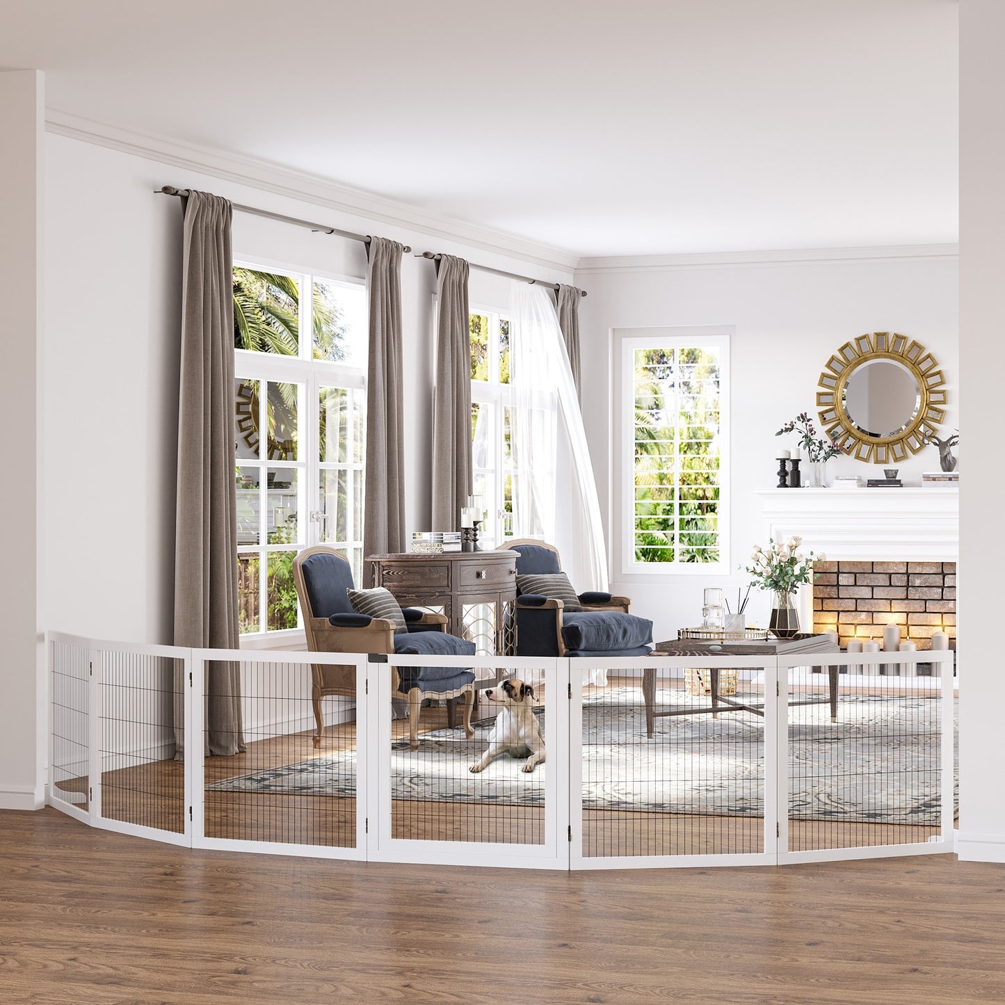 Wooden 6-Panel Pet Gate for Small & Medium Dogs - White, Foldable Safety Barrier