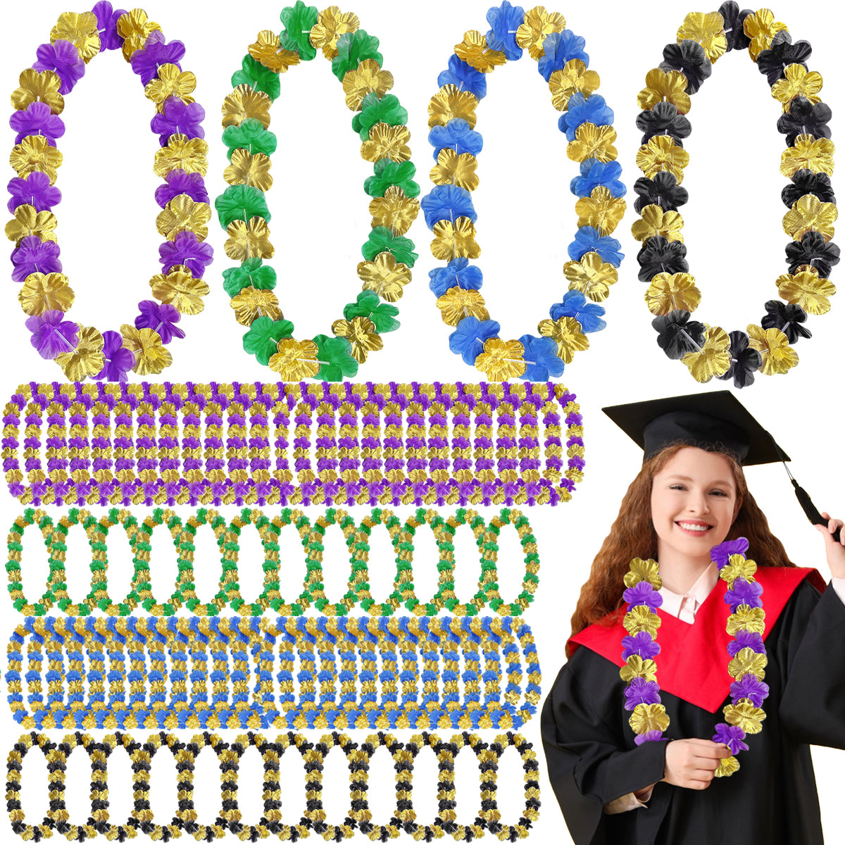 20 Pcs Graduation Flower Lei - Red, Gold, Black
