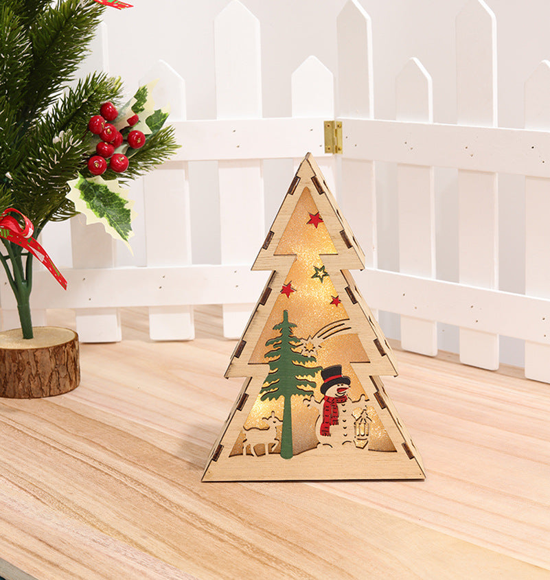 Christmas Wooden Luminous Ornaments with Lights - Festive Holiday Decor