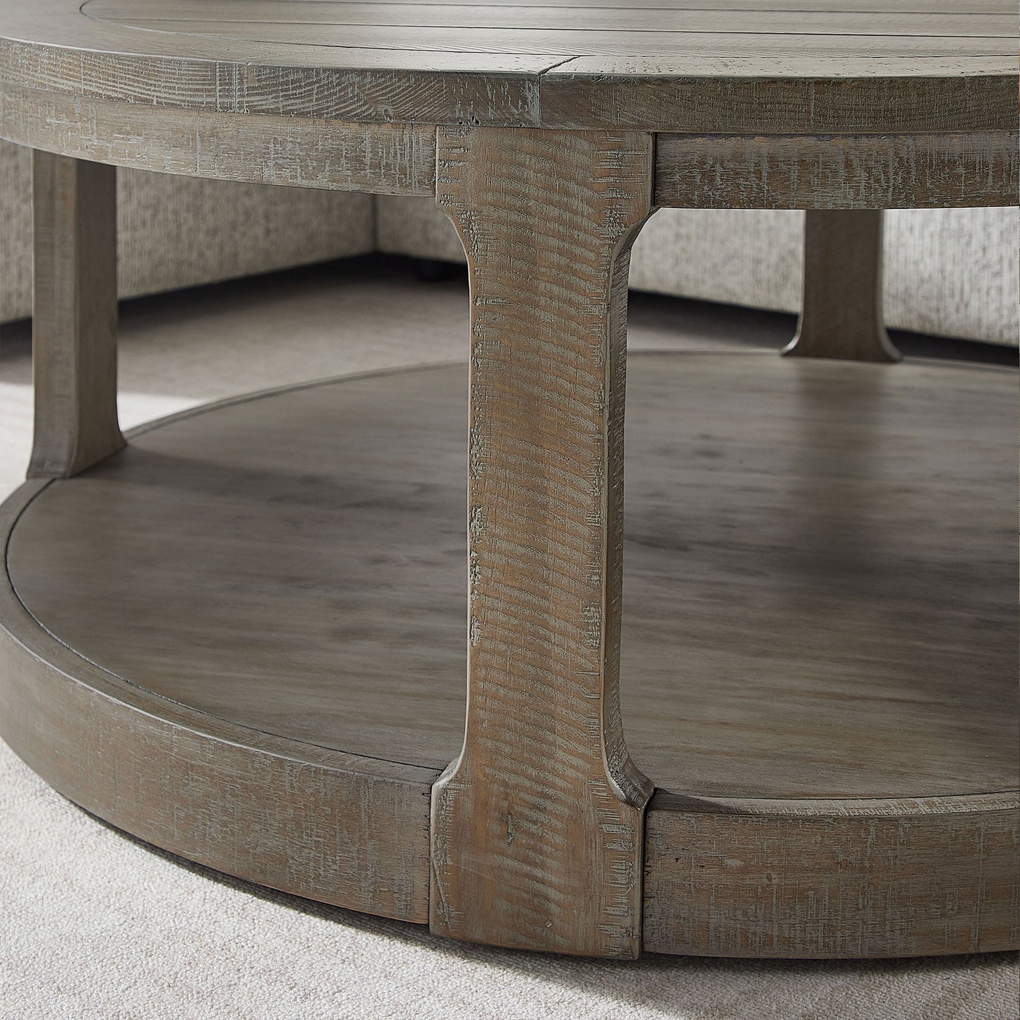 40-Inch Curved Round Wooden Coffee Table with Wheels - Light Brown
