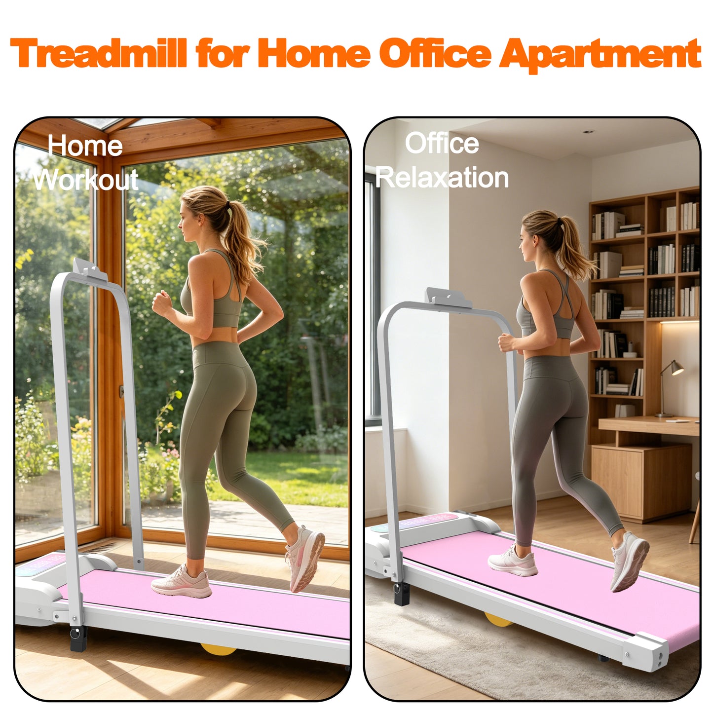 Under Desk Treadmill with Incline - 2 in 1 Portable Walking Pad - Pink