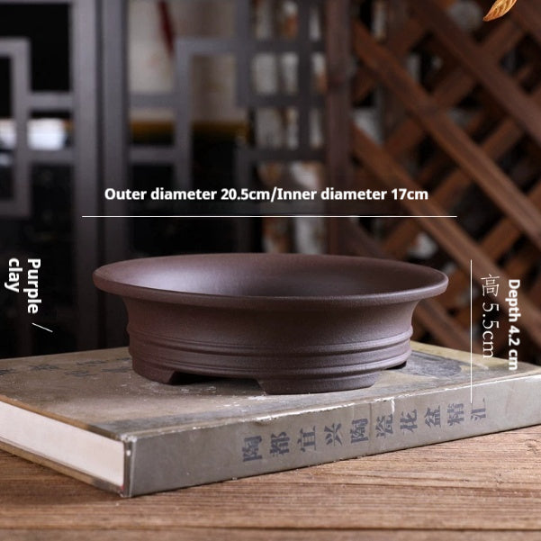 Double-Lined Round Flower Pot with Four Legs - Yixing Clay Home Garden Storage
