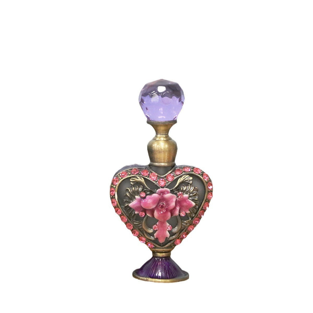 Heart-Shaped Mini Perfume Bottle with Rhinestones, 4ml - Purple & Light Purple Variants