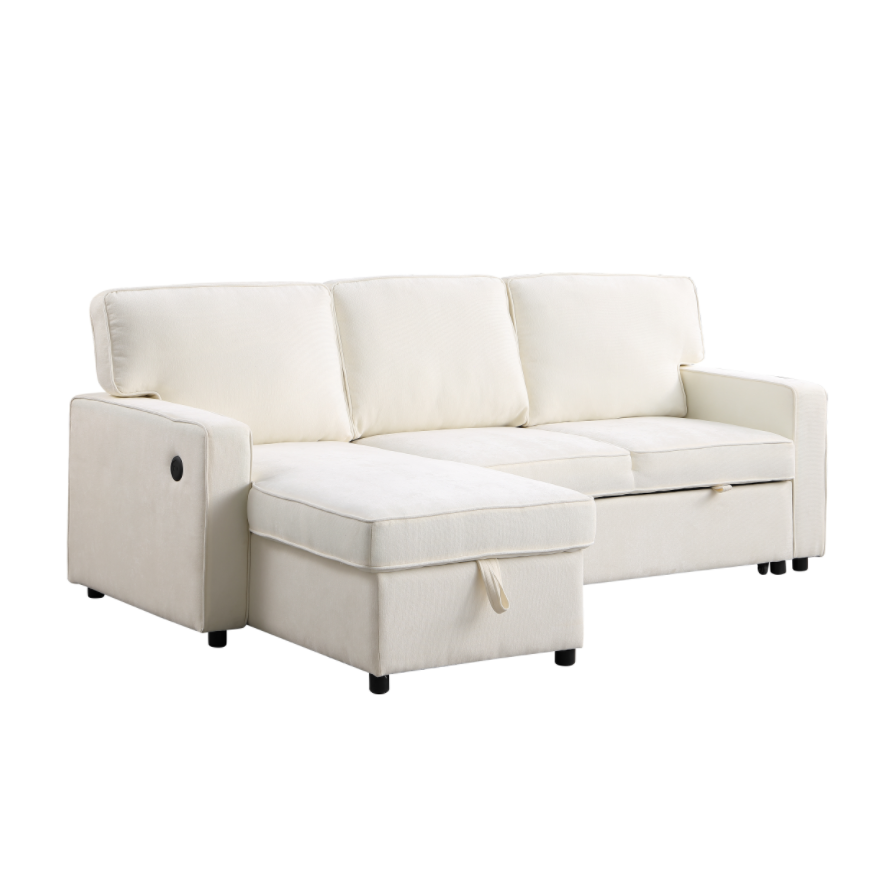 Upholstery Sleeper Sectional Sofa with Storage & USB Port - Beige