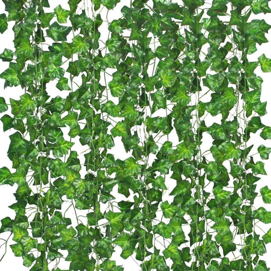 12 Pack Artificial Ivy Vines for Room Decor - Green