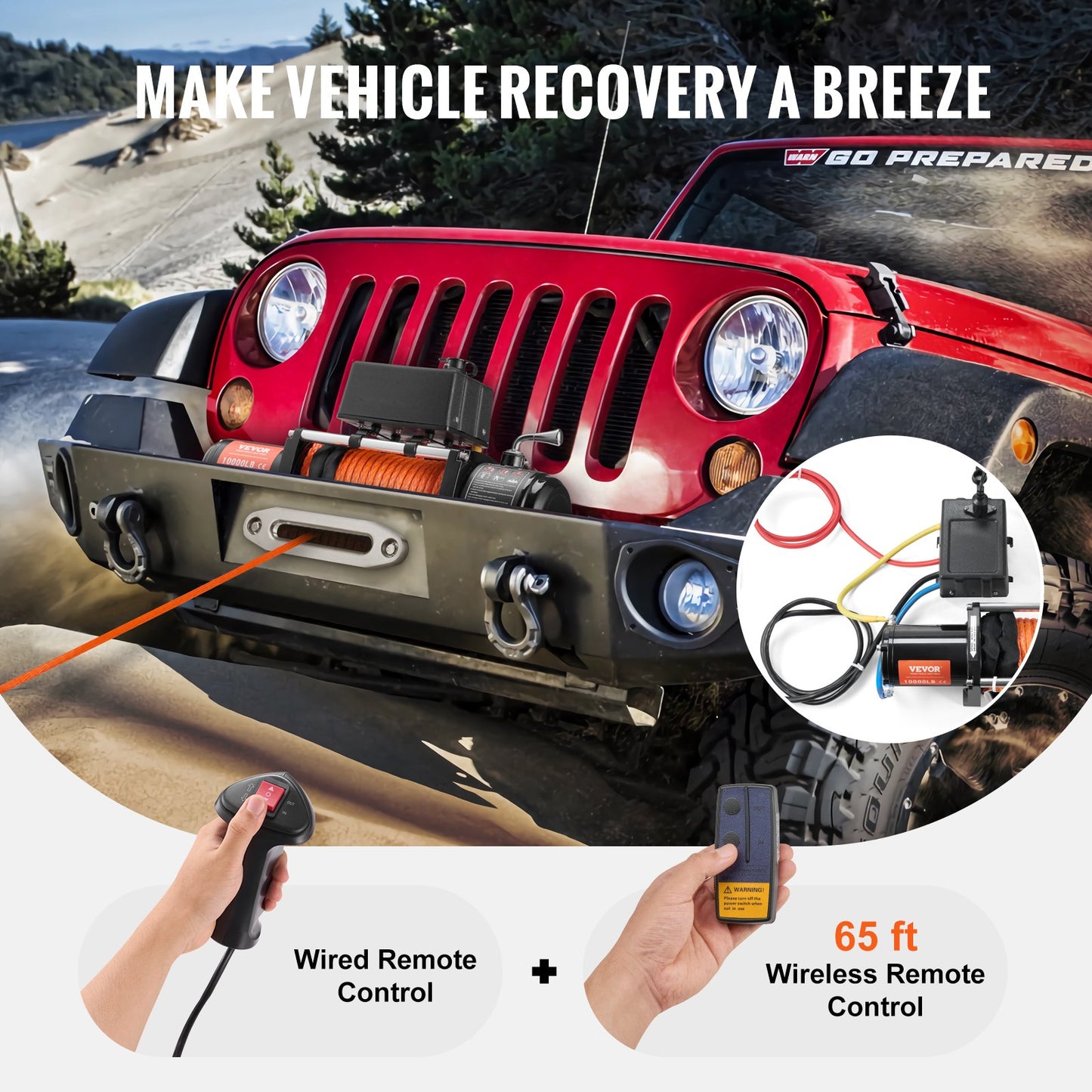 10,000Lb Electric Winch with Synthetic Rope for Off-Road Recovery Waterproof Remote