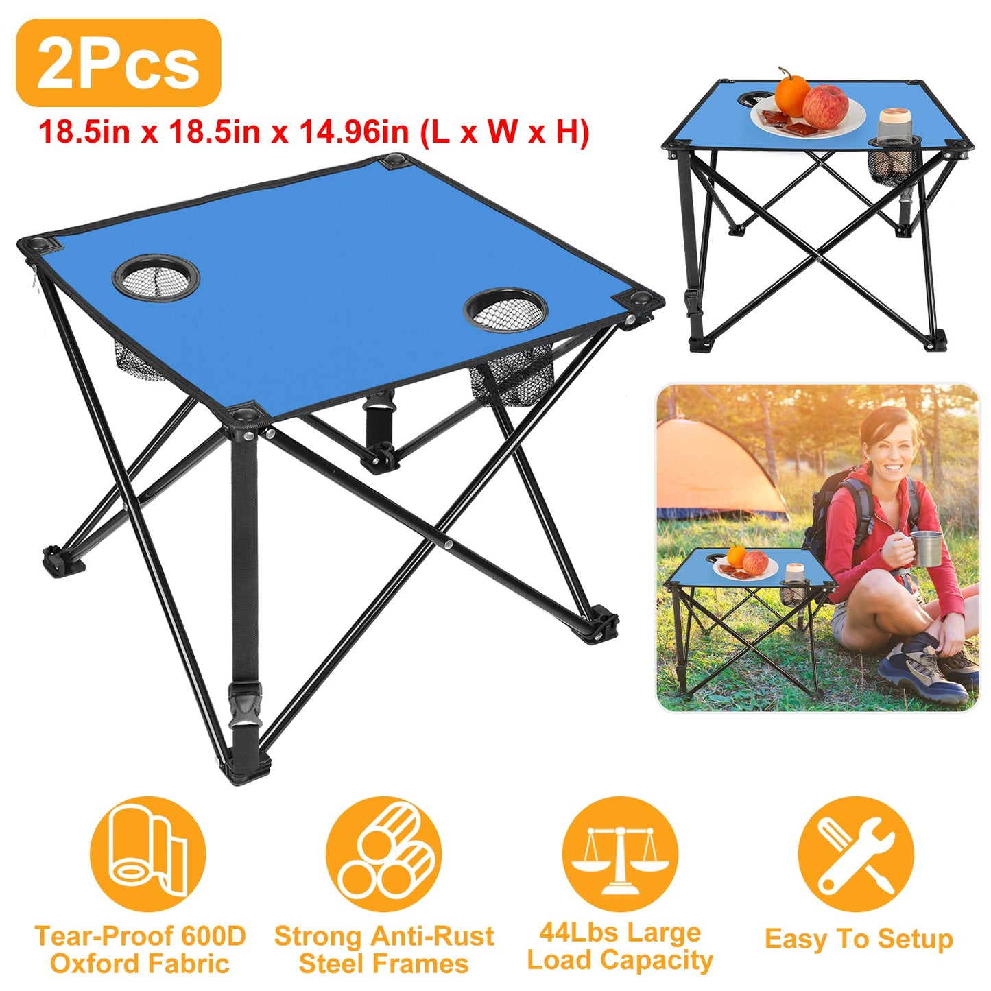 Portable Folding Camping Table with Cup Holders - Multiple Colors & Sets