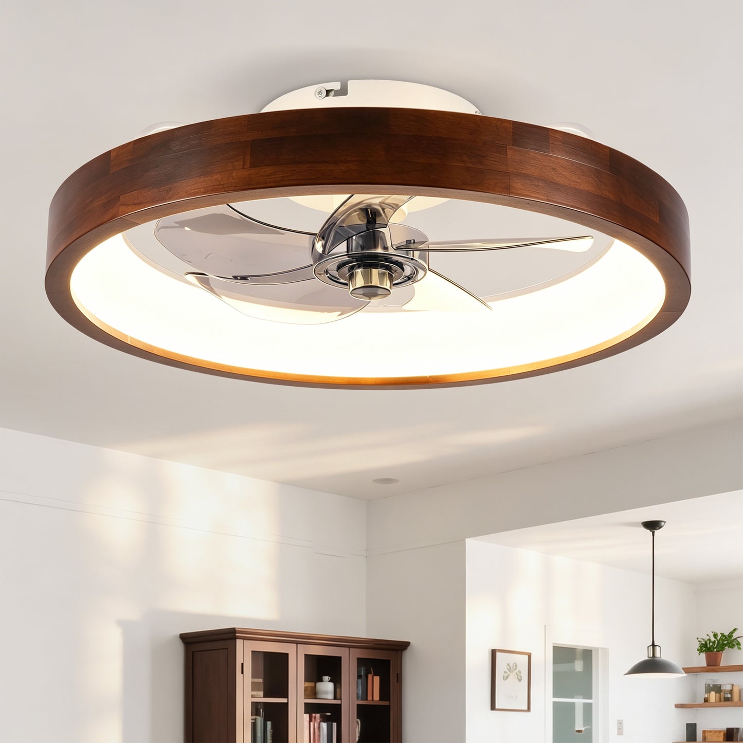 20" Modern Flush Mount Ceiling Fan with Dimmable LED Light - White