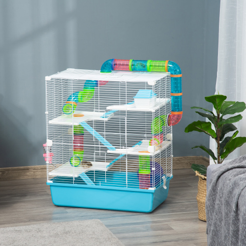 Large Hamster Cage with Tunnel & Carry Handle - Blue, 23 Inches