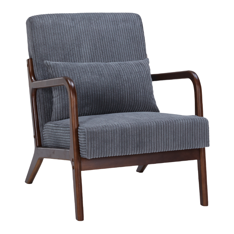 Mid-Century Modern Accent Chair - Antique Dark Grey Upholstered Armchair