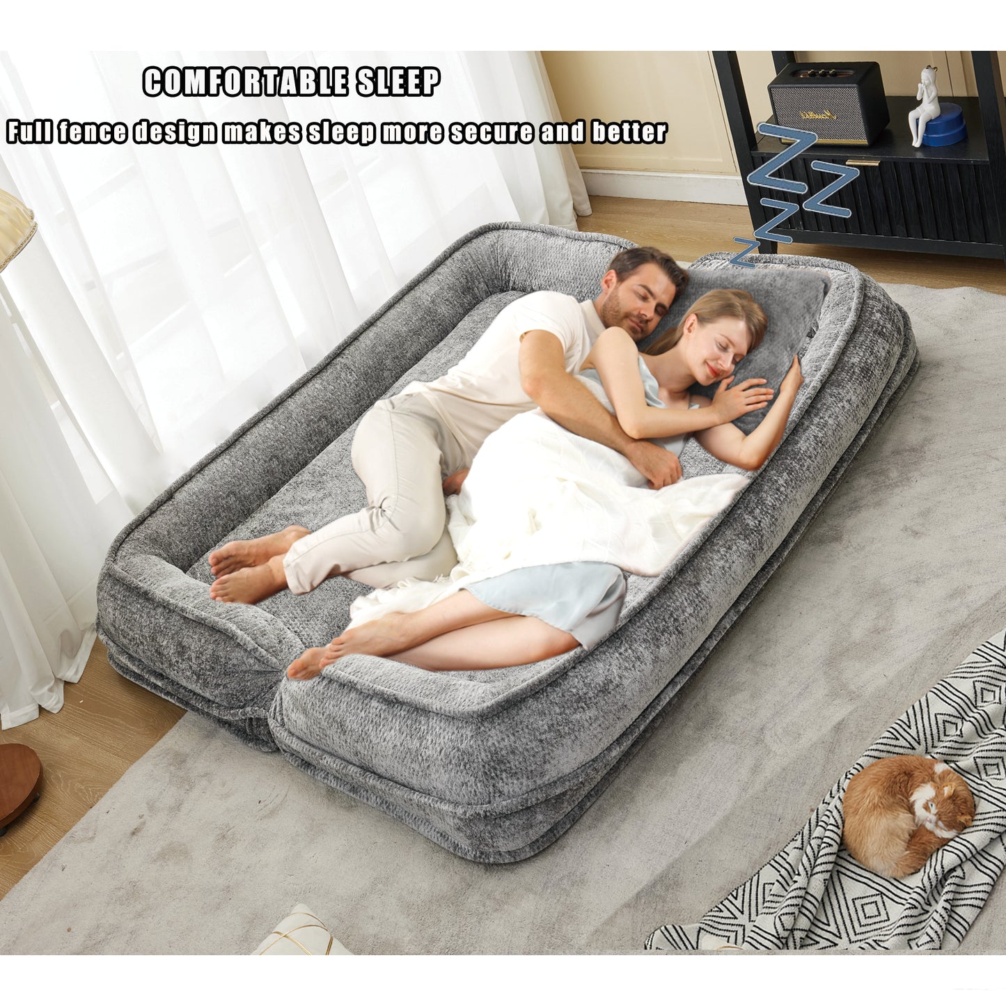 Extra Large Chenille Loveseat Sofa - Light Gray, 2-in-1 Dog Bed