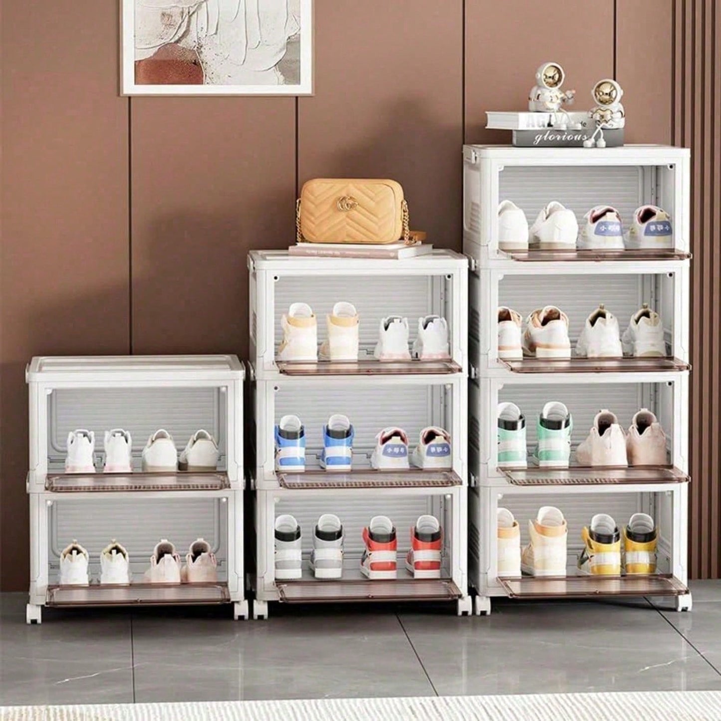 Stackable Shoe Storage Rack, Plastic Cabinet With Clear Doors For