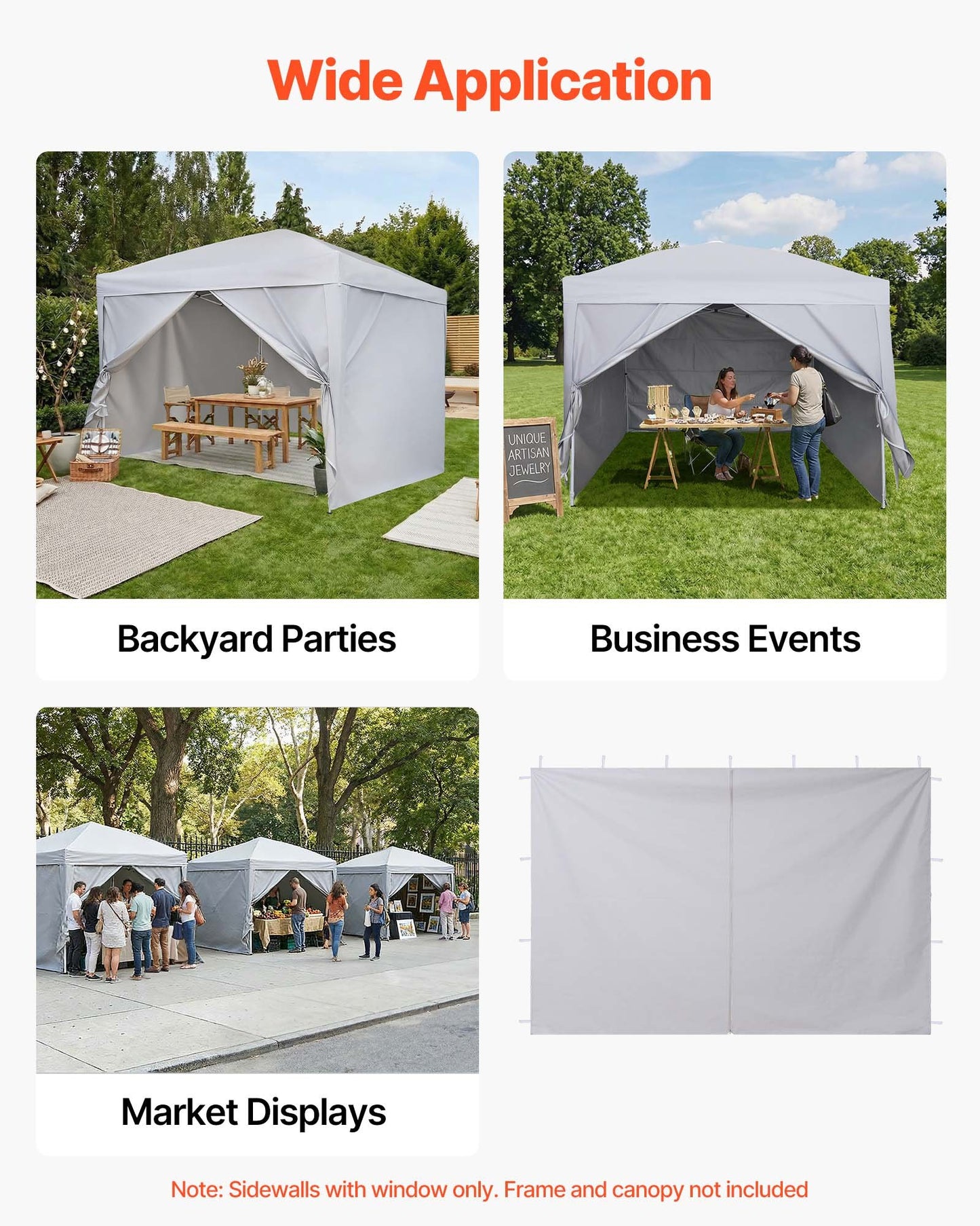 Canopy Sidewalls for 10x10 ft Pop Up Tent Waterproof Sunshade - White