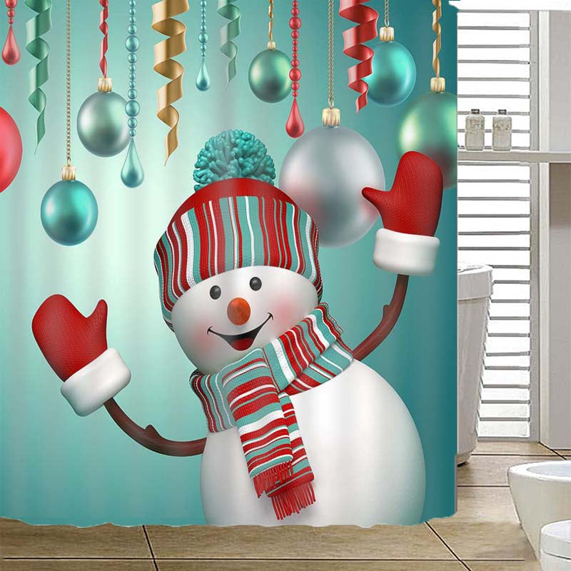 Waterproof 3D Christmas Snowman Shower Curtain - Bathroom Decor 180x180cm
