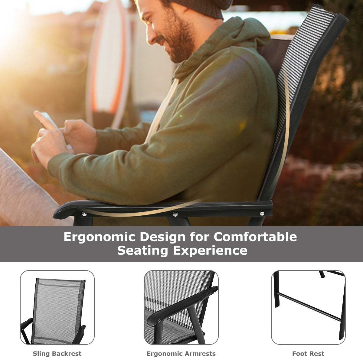 4-Pack Portable Folding Chairs for Outdoor Camping - Gray