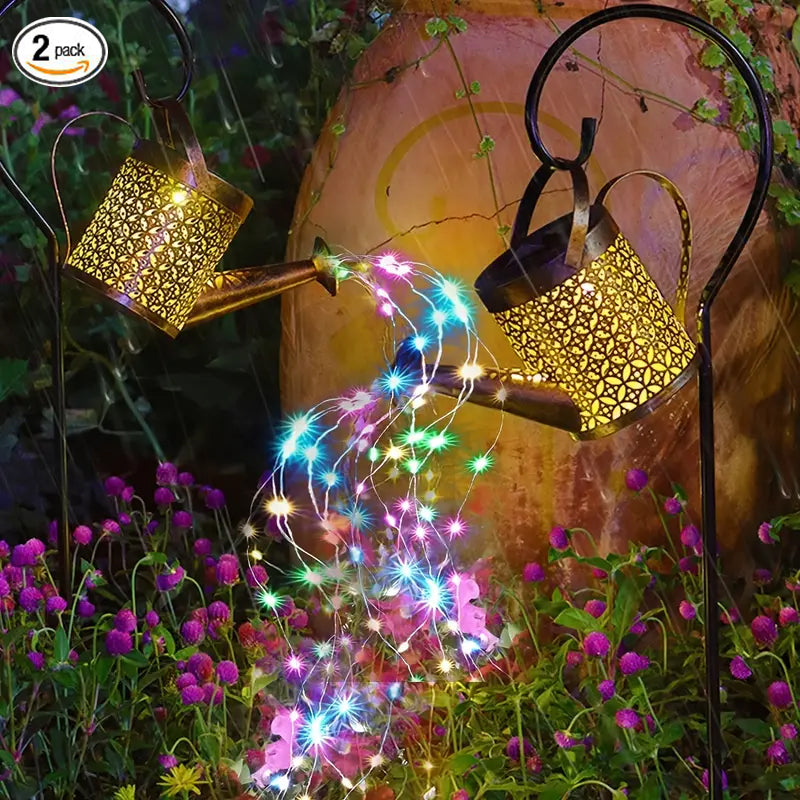 Solar Watering Can Garden Lights - Outdoor Pathway Lawn Decor, 2-Pack