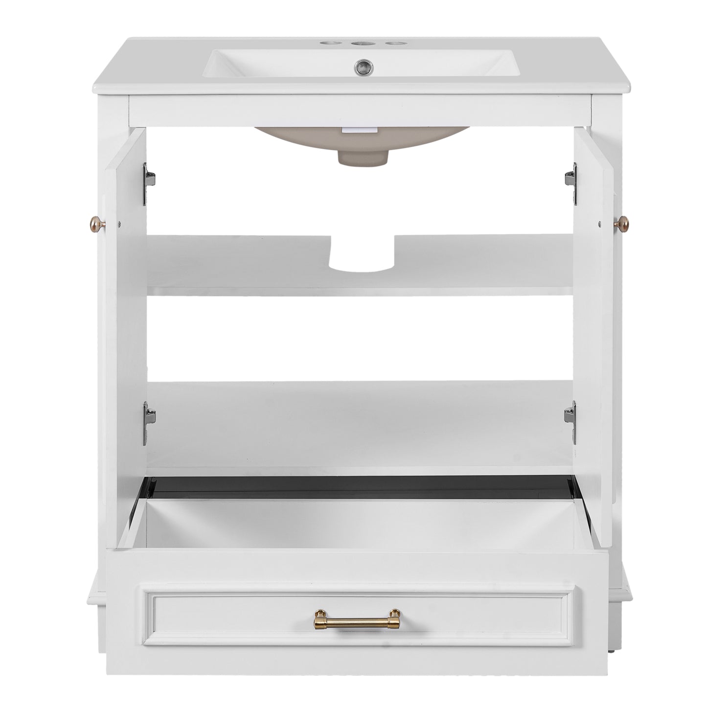 30" Bathroom Vanity with Ceramic Sink & Soft Close Doors - White