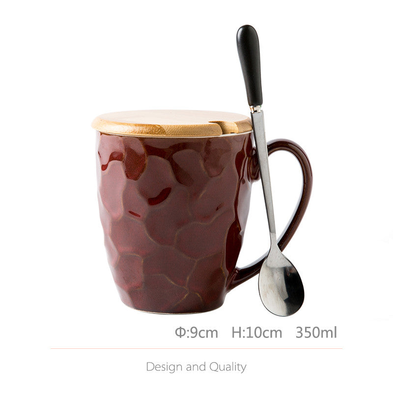 Large Capacity Ceramic Cup with Lid and Spoon - Retro Kitchen Accessory