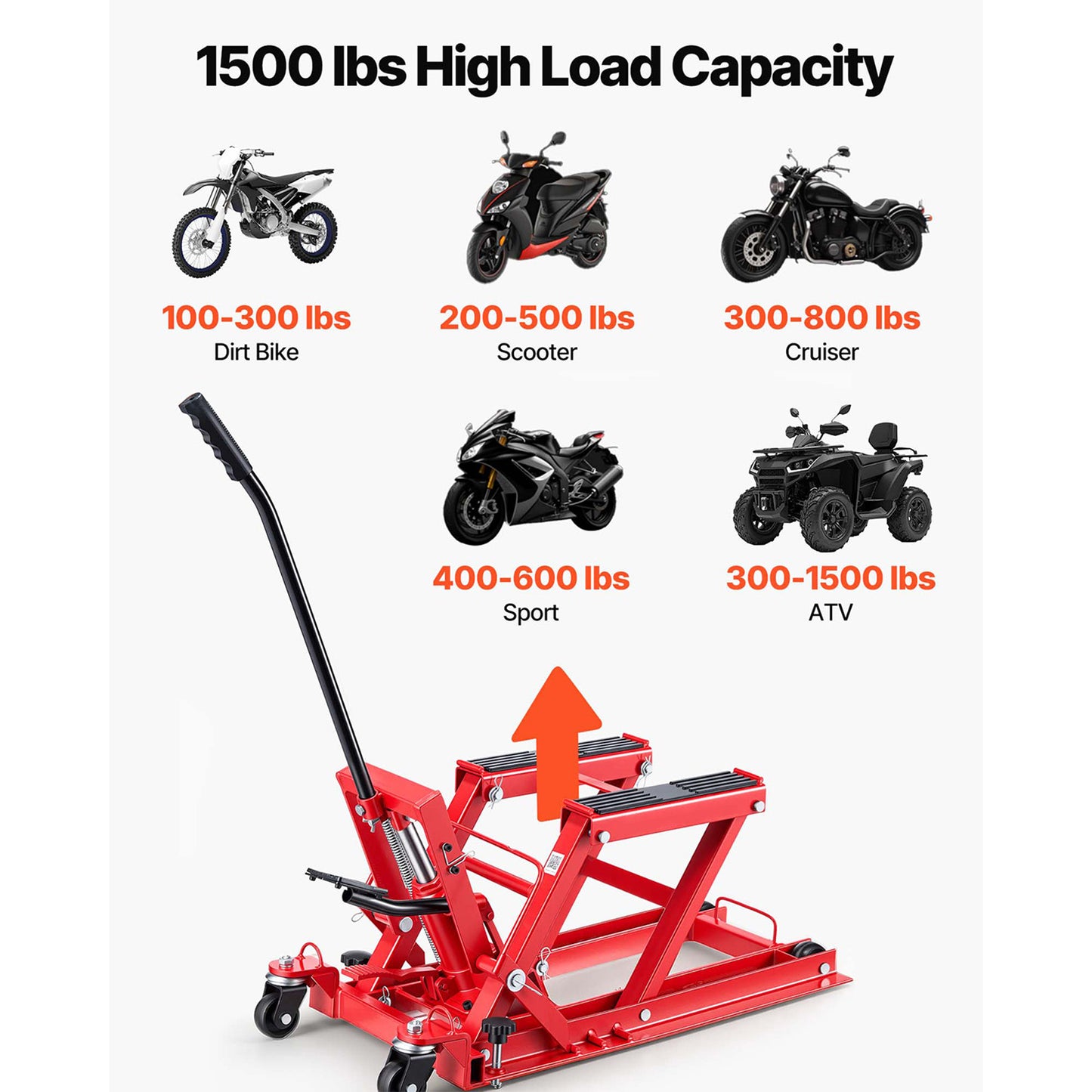 Hydraulic Motorcycle Lift Jack 1500 Lb Capacity Portable ATV Hoist Stand with Wheels