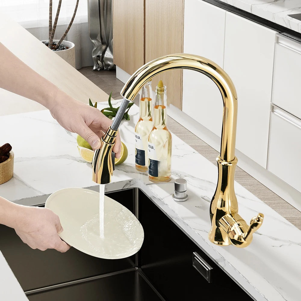 Kitchen Sink Hot and Cold Water Faucet Copper Finish with Inlet Pipe