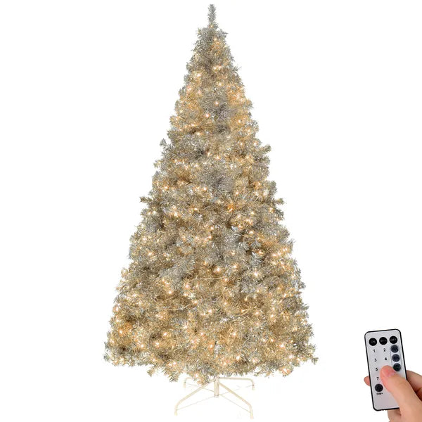 6 FT Pre-Lit Silver Christmas Tree with Remote Control & 300 Lights