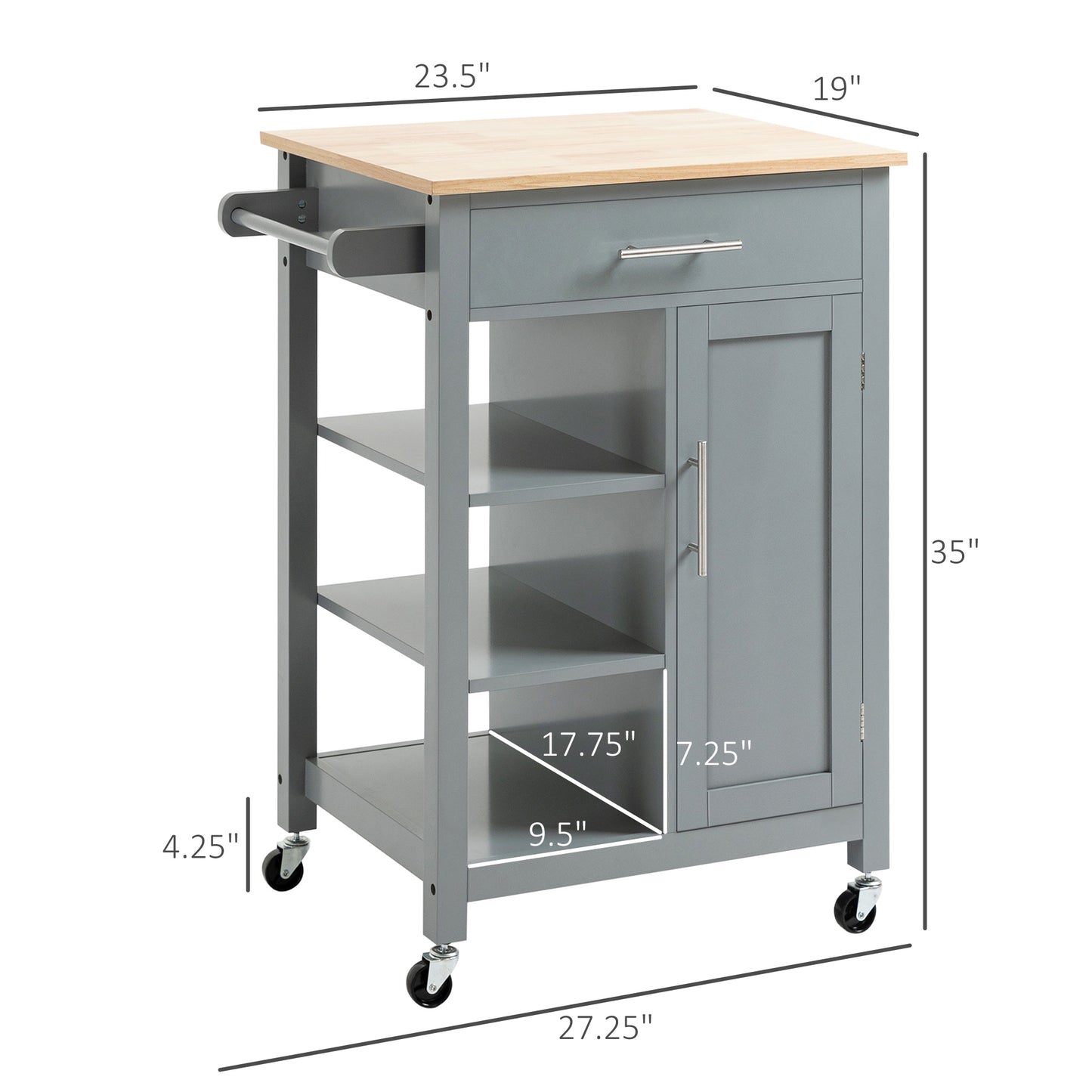 Rolling Kitchen Island Cart with Storage Shelf - Gray