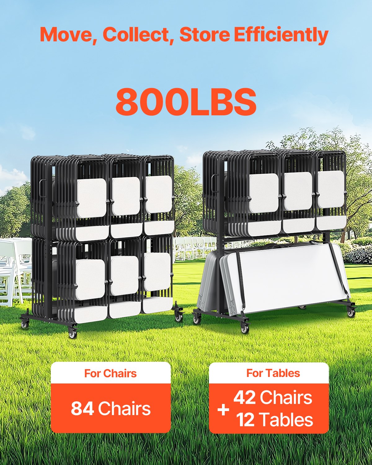 Folding Chair Rack Cart for 84 Chairs & 12 Tables - Heavy Duty Storage