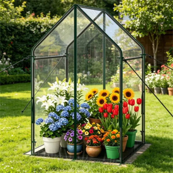 Portable Mini Greenhouse 36x36x60 Inches with PE Bottom Mat, Wind-Resistant Metal Frame