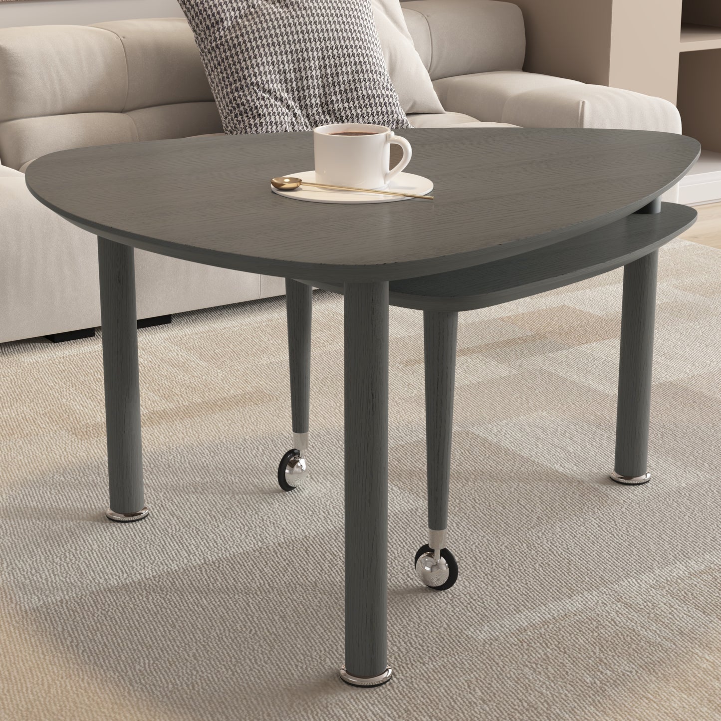 360 Degree Rotatable Modern Coffee Table For Living Room, Solid Wood