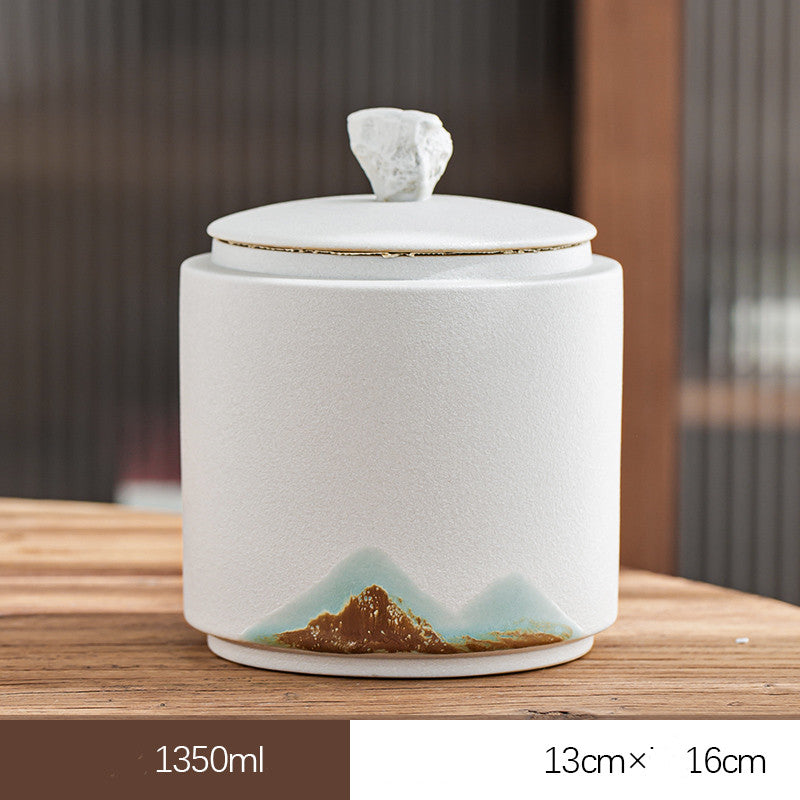 Large Sealed Ceramic Tea Storage Jar - Home Kitchen Tea Caddy