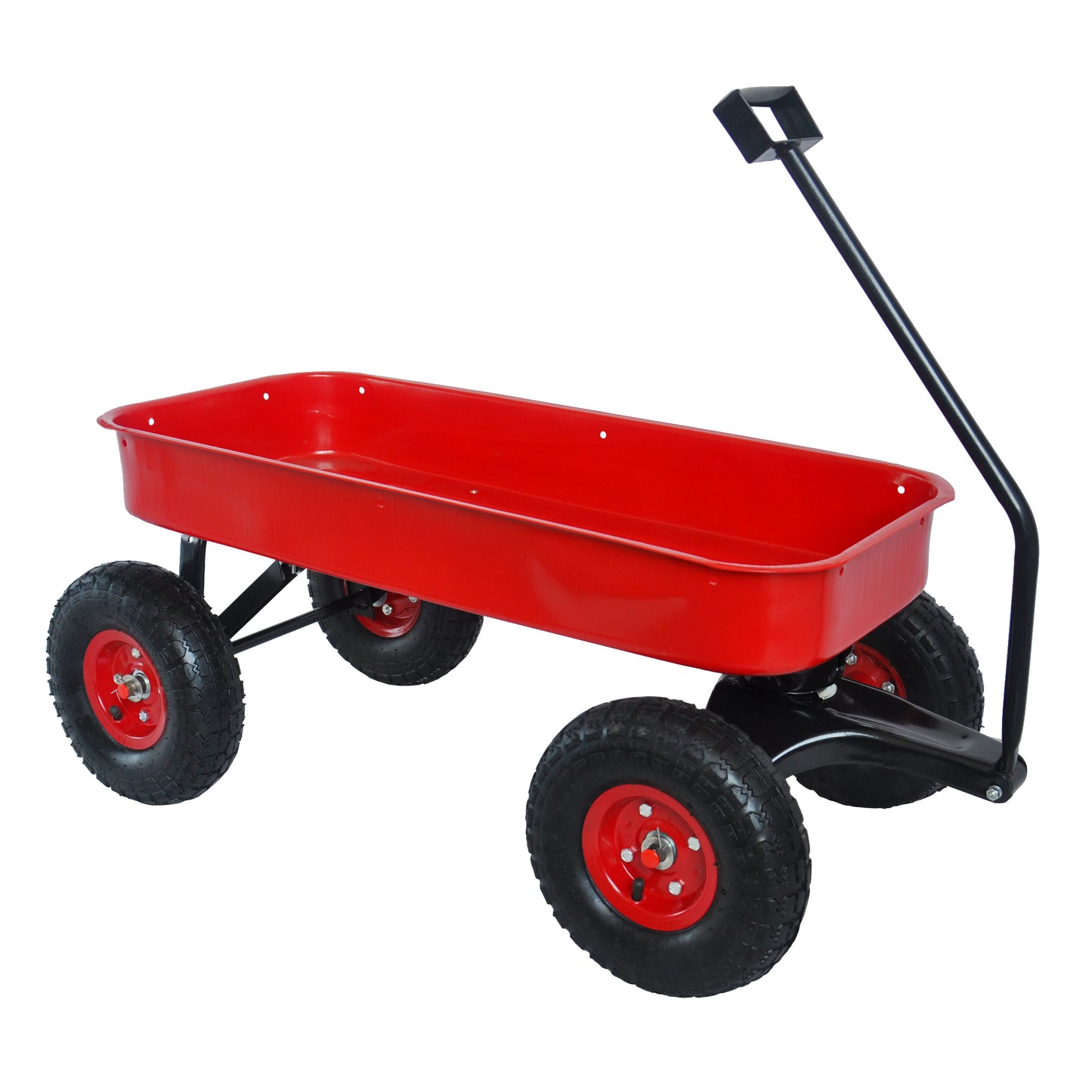 Garden Wagon with Wooden Side Panels and Pneumatic Tires - Heavy Duty Utility Cart