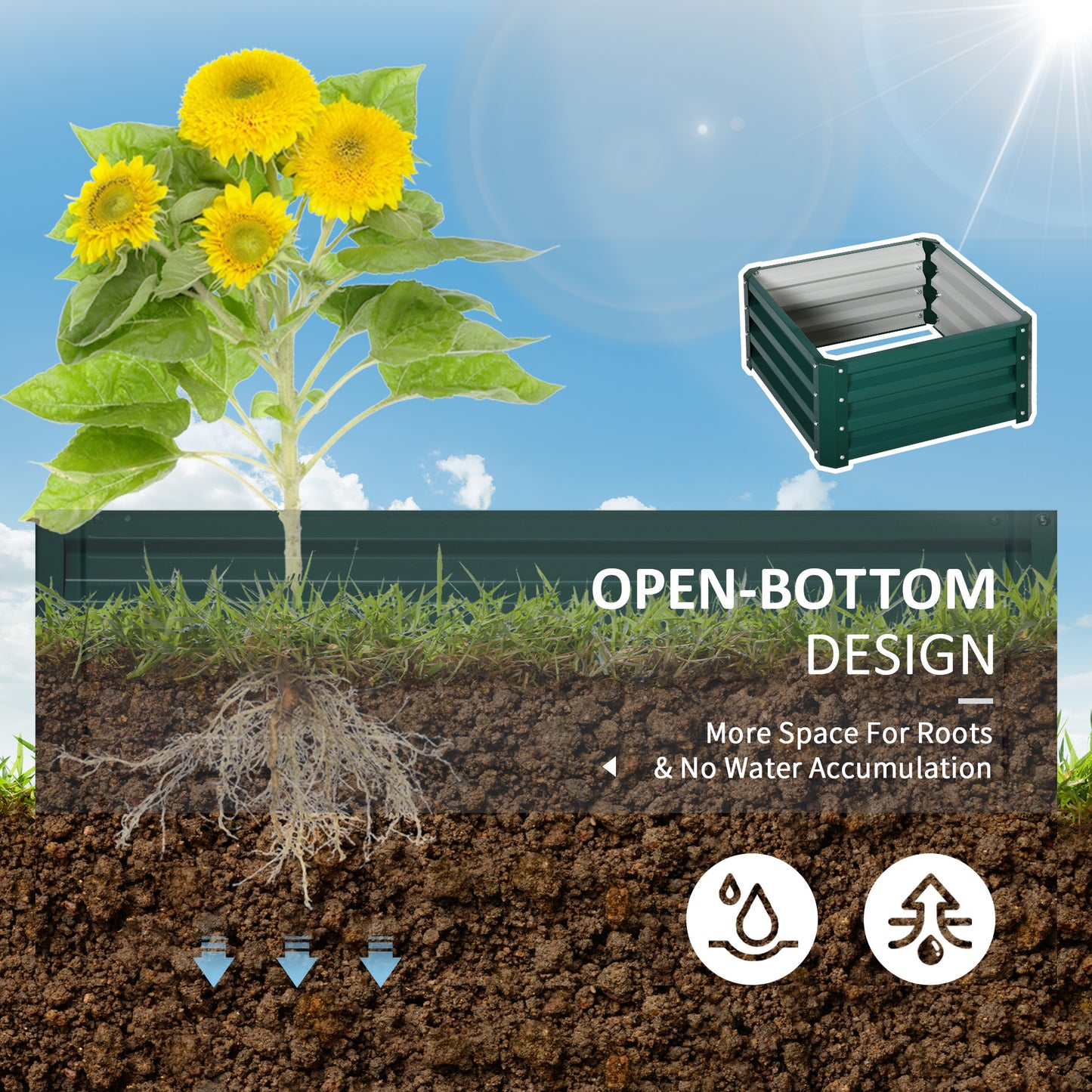 Galvanized Raised Garden Bed Set of 2 - Steel Planter Boxes for Vegetables and Flowers, Rust-Resistant, Easy Assembly, Green, 670x345x60 mm