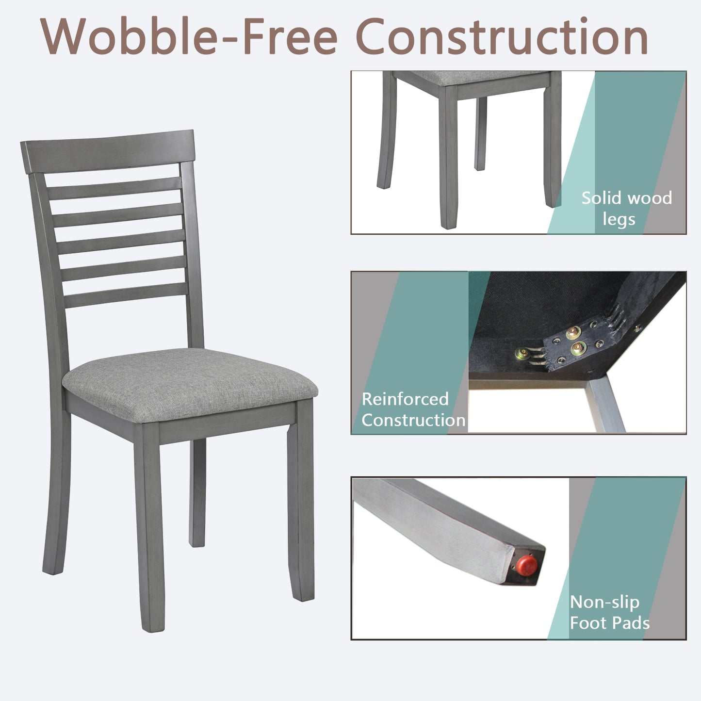 Set of 4 Upholstered Dining Chairs - Gray Wooden Kitchen Chairs