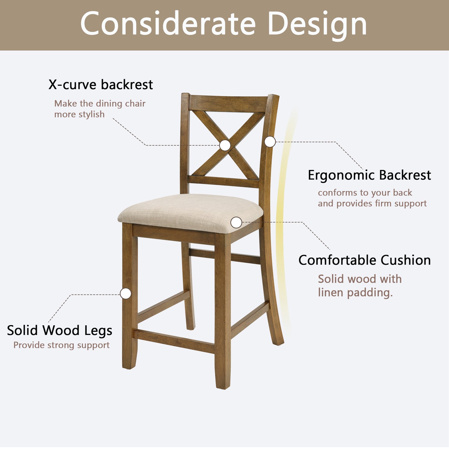 Set of 4 Wooden Counter Height Dining Chairs - Oak