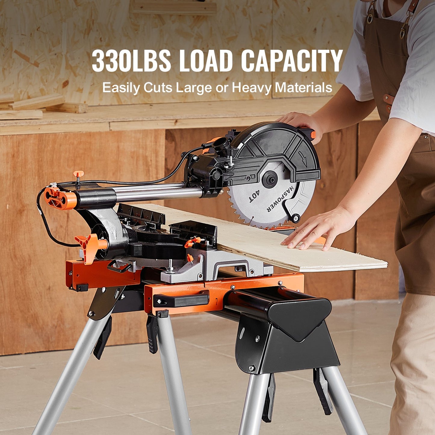 Adjustable Height Miter Saw Stand 330lbs Capacity Steel Portable Workstation