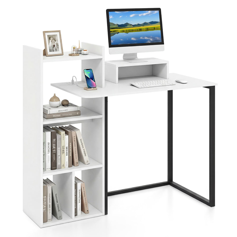 Computer Desk With Charging Station And Ergonomic Monitor Stand