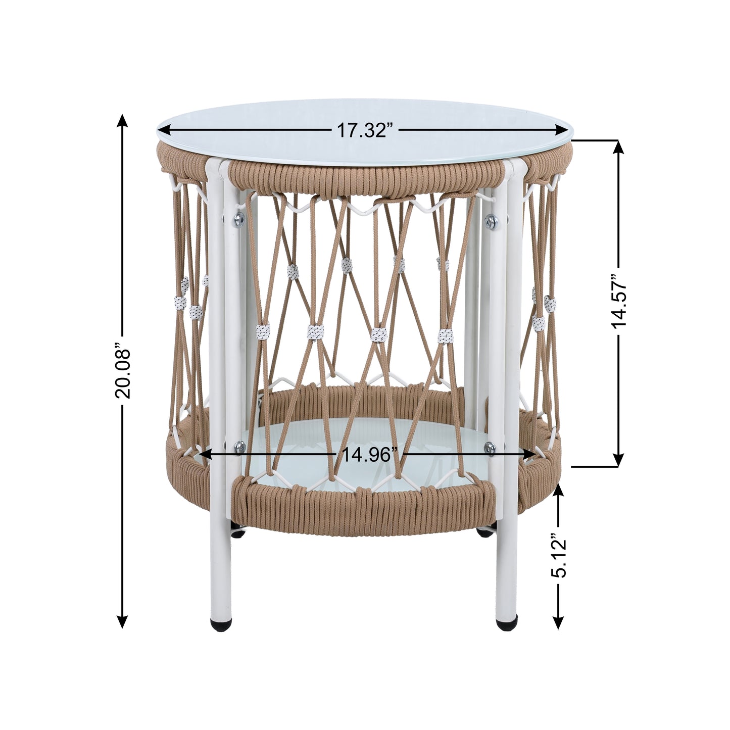 17.32 Bohemian Garden Accent Outdoor Side Table - Handwoven Rope With