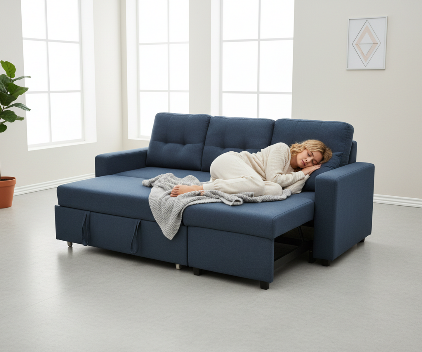 Convertible L-Shaped Sectional Sleeper Sofa Bed, Stylish Apartment