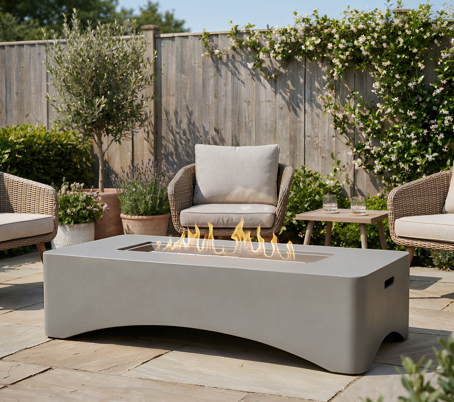 56 Propane Fire Pit Table Rectangular Outdoor Gas 50000 BTU Modern