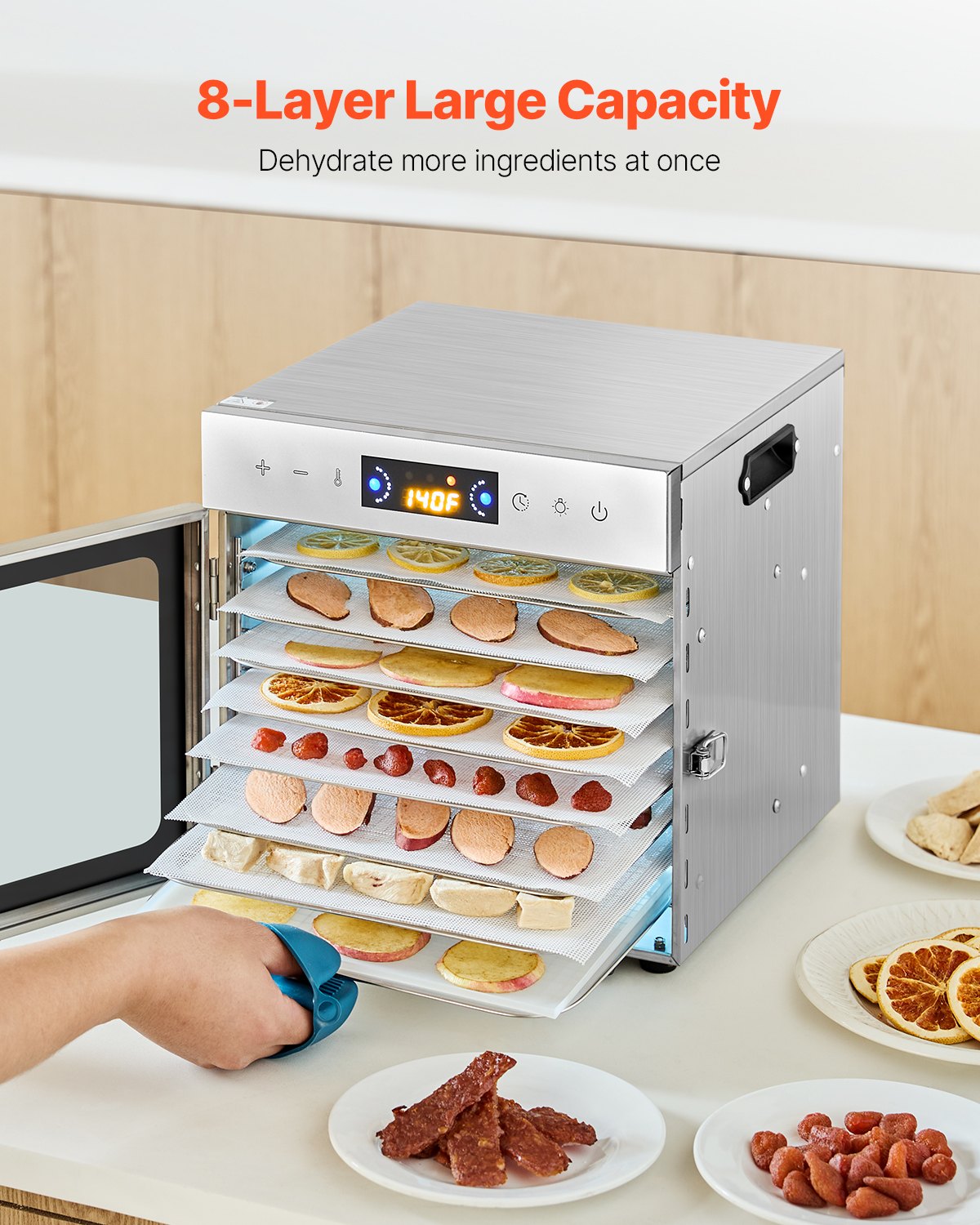 8-Tray Stainless Steel Food Dehydrator Machine 400W Jerky & Fruit Dryer